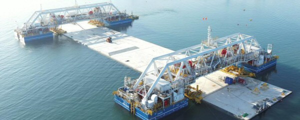 Erster Abschnitt des Fehmarnbelt-Tunnels vor Absenkung