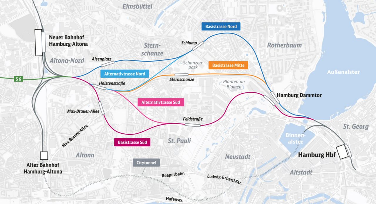 Varianten des Verbindungsbahnentlastungstunnels