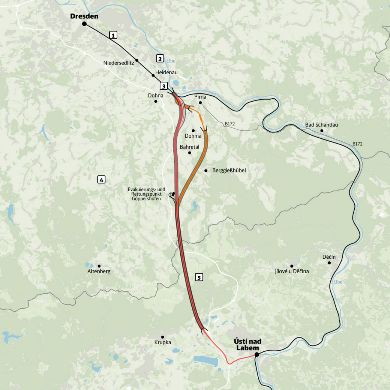 Varianten für die Neubaustrecke Dresden-Prag