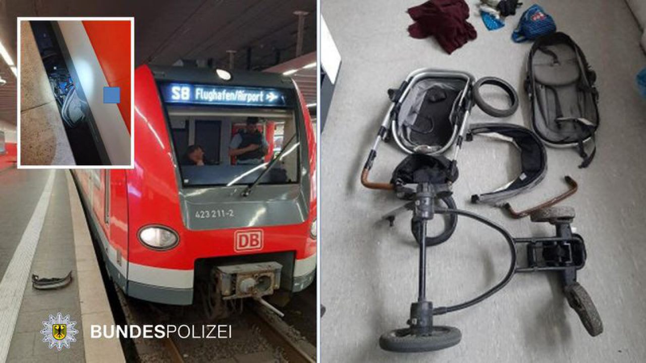 Kinderwagen im Gleis
