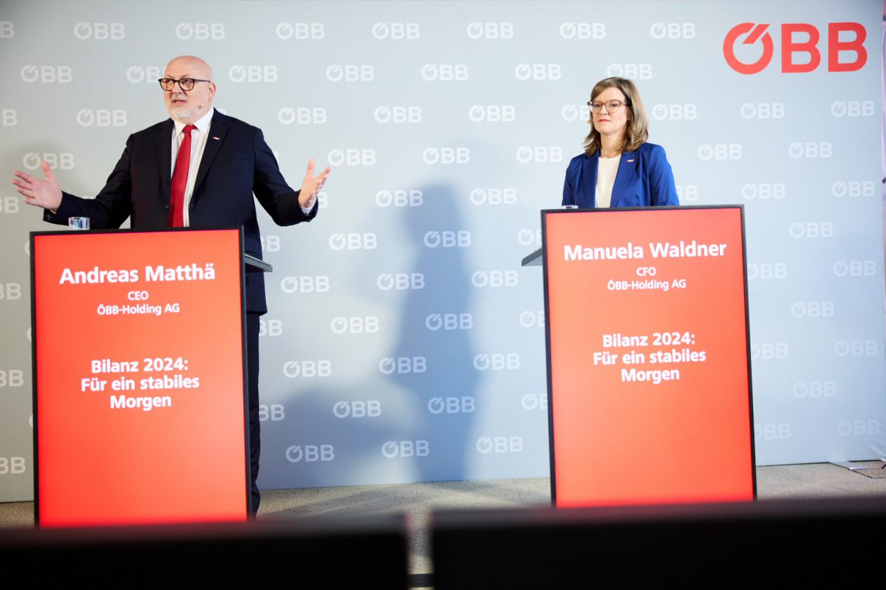 CEO Andreas Matthä und CFO Manuela Waldner präsentierten die ÖBB-Bilanz 2024