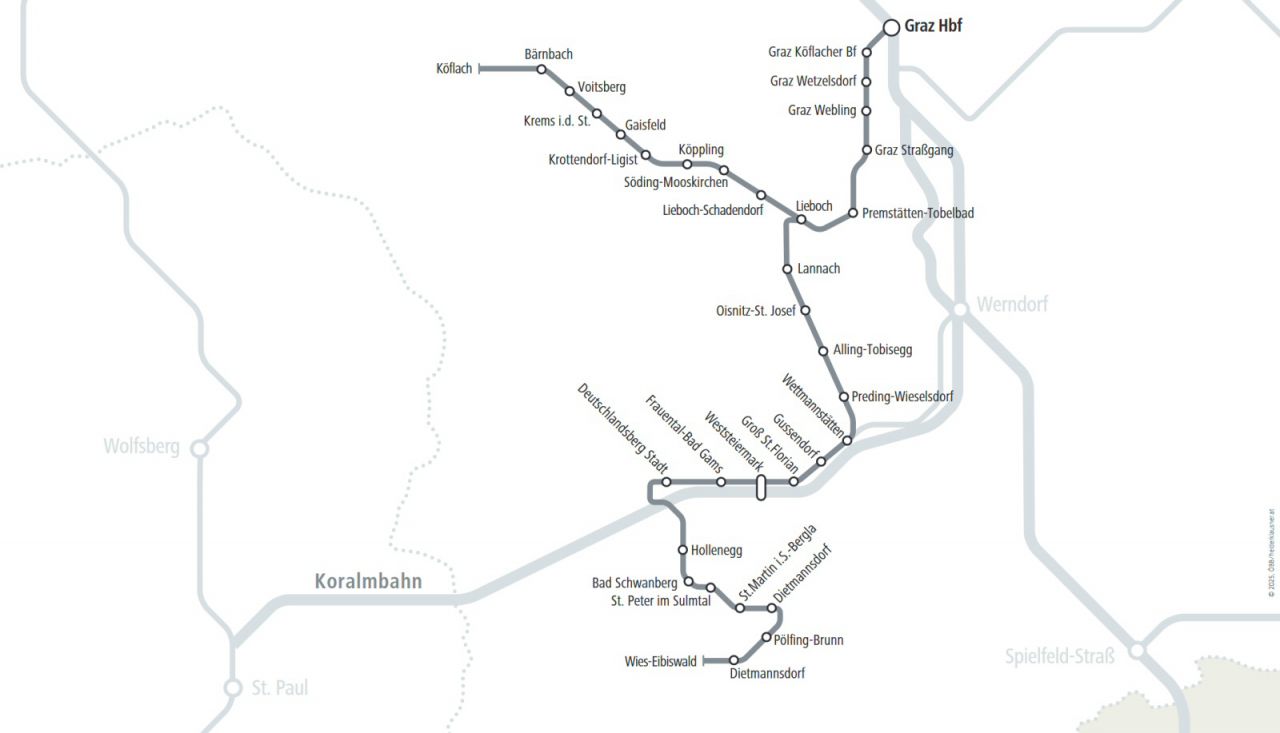 Streckenkarte steirische Westbahn