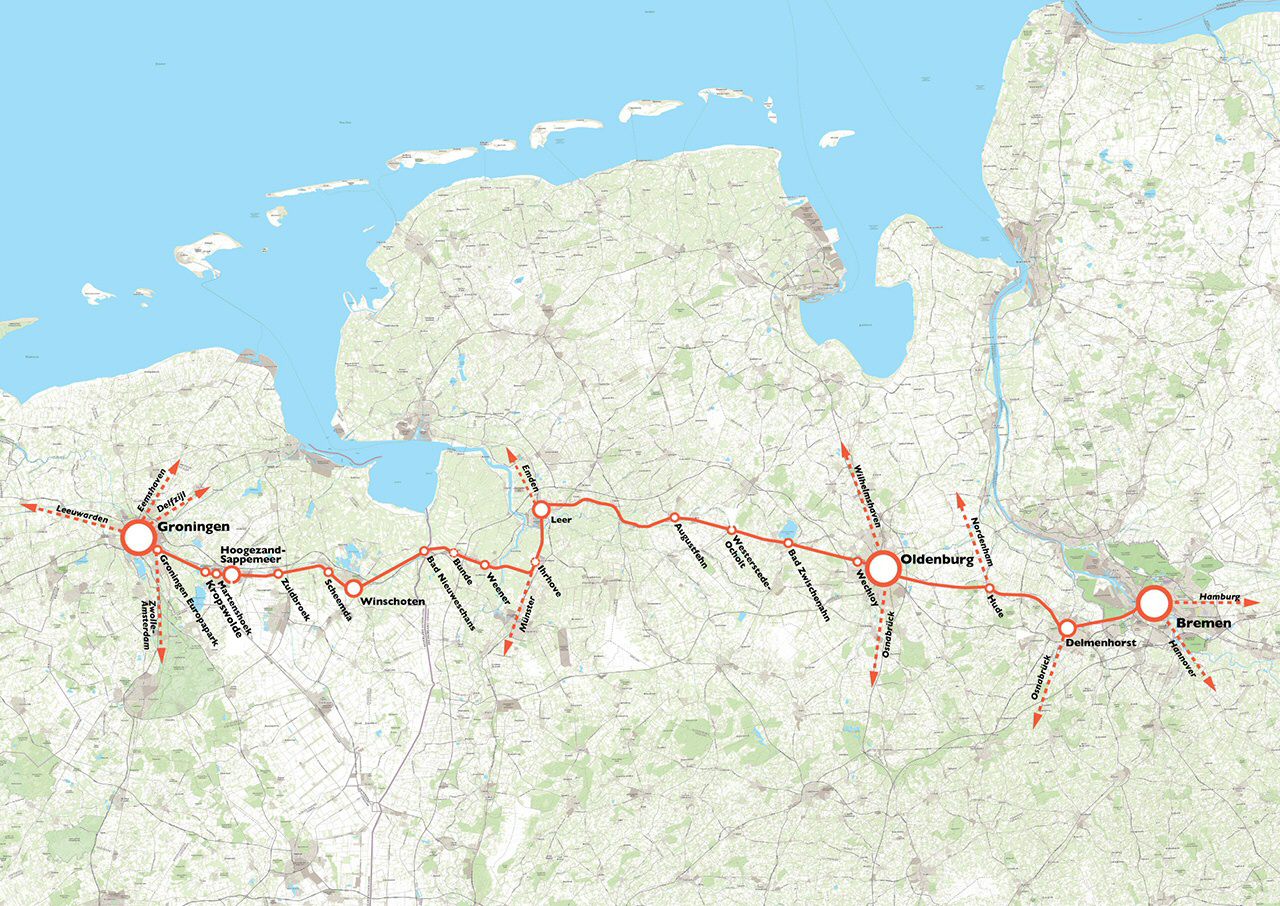 Die Strecke Bremen-Groningen